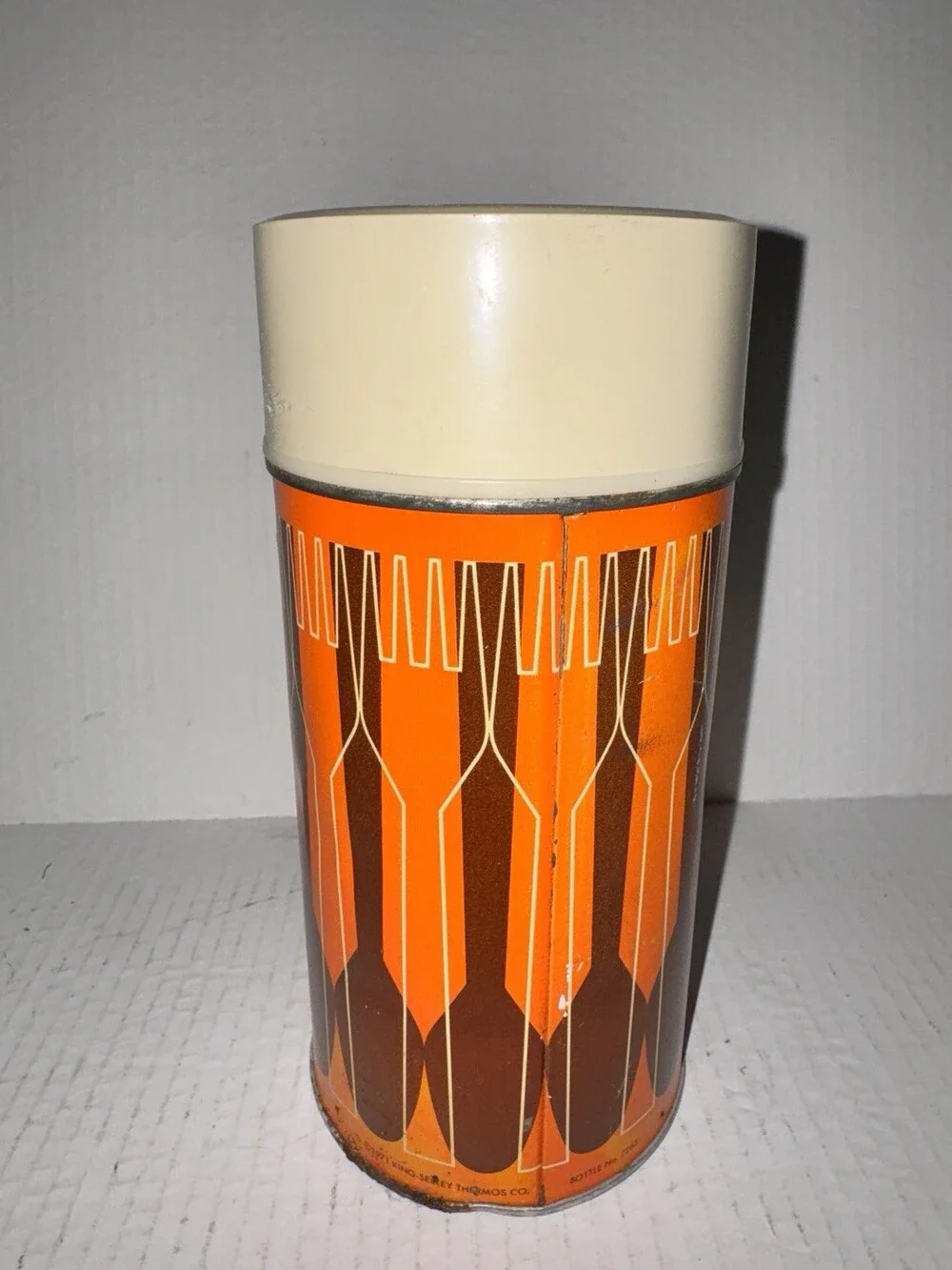 Vintage 1971 King-Seeley Thermos #7063 - Orange Brown Tan 10 oz. Hot/Cold